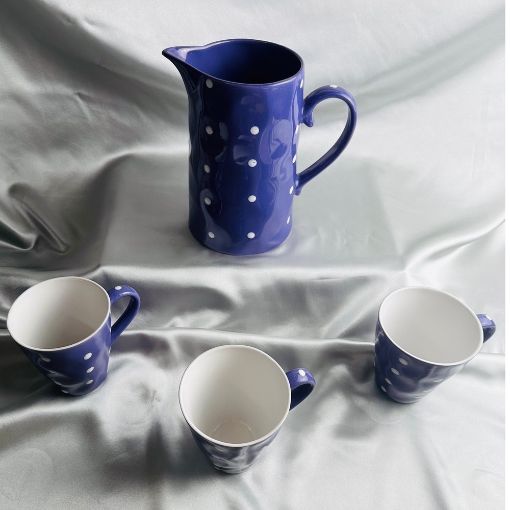 Maxwell & Williams Sprinkle Purple Polka Dot Pitcher and 3 Mug Set Stoneware